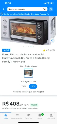 Forno elétrico de bancada