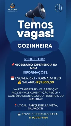 Temos Vaga - Cozinheira