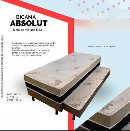 Cama Solteiro conjugada D33 com auxiliar 