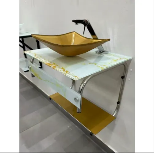 Gabinete De Vidro 50cm Apx Com Cuba Quadrada