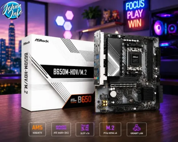Placa Mãe ASRock B650M-HDV/M.2, Chipset B650, AMD AM5, M-ATX, DDR5