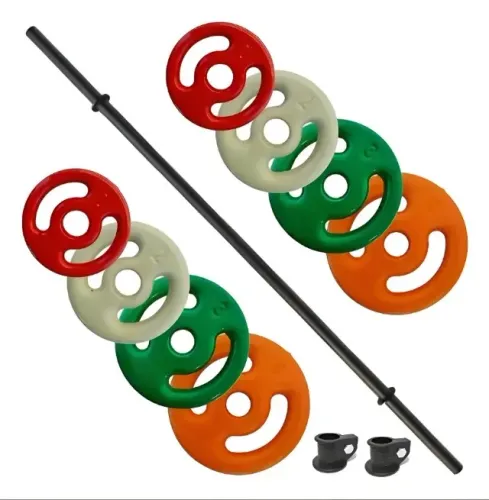 Kit Anilhas Emborrachadas 20kg + Barra Polipump 1,30m