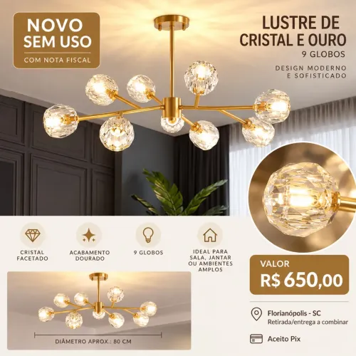 Lustre cristal dourado novo