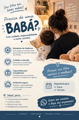 Babá disponível para pernoite e diária.