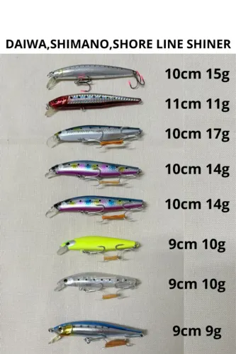 ISCA ARTIFICIAL(DAIWA,SHIMANO,SHORE LINE SHINER)KIT COM 8 UNIDADES