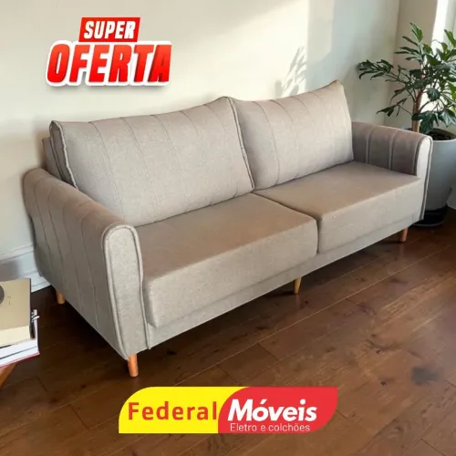 Sofá Fixo 2,20m Linho Marrom - Mega Promoção!