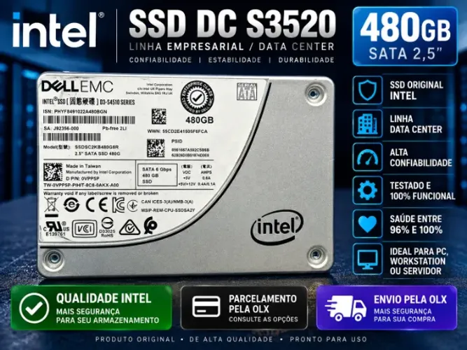 SSD INTEL ORIGINAL 480GB | DATA CENTER | EMPRESARIAL | 100% TESTADO | PC Notebooks desktop