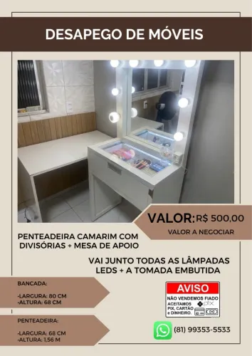 PENTEADEIRA CAMARIM COM DIVISÓRIAS + MESA DE APOIO