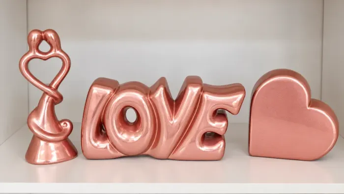 Kit 3 Enfeites Decorativos LOVE e Coração Rose Gold