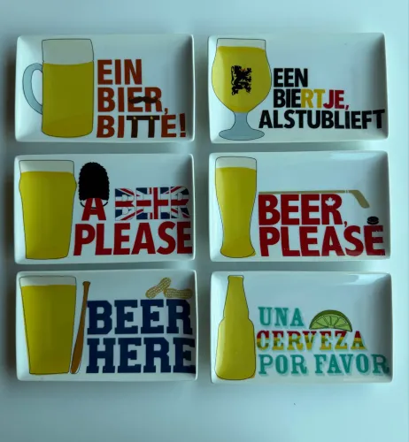 Kit 6 Pratinhos Retangulares Decorados - Tema Cerveja