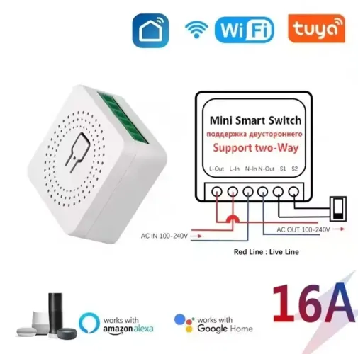 Mini Smart Switch Wi-Fi 16A para automação 