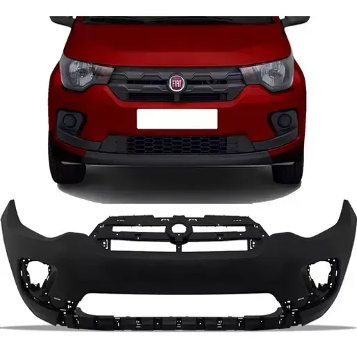 Parachoque Dianteiro Fiat Mobi 2017 a 2020 - Furo Farol Auxiliar - Preto Liso