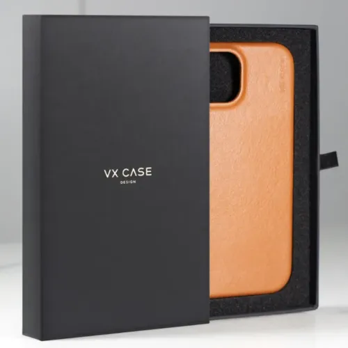Capa VX Case para iPhone 14 Pro Max Marrom e Preta - Couro / Nova na caixa.