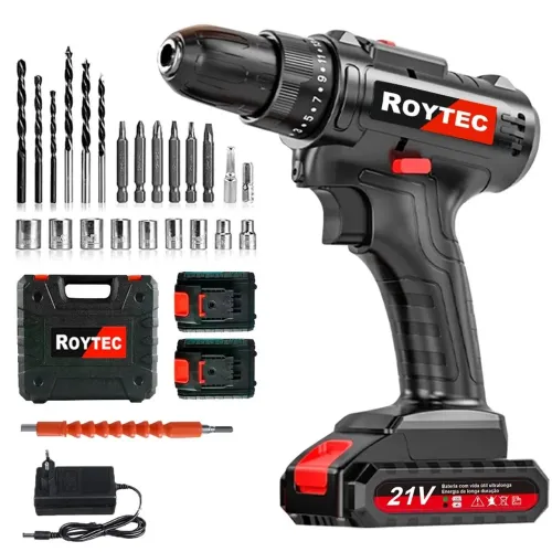Parafusadeira Furadeira 02 baterias 21V ROYTEC - Kit Completo