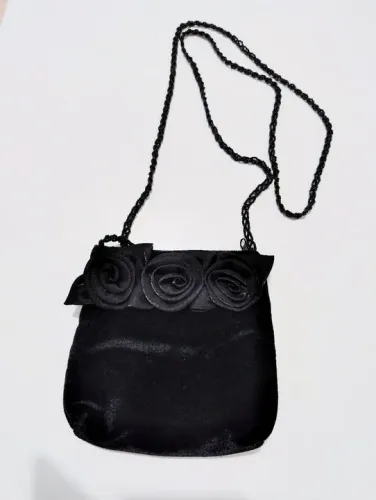 Bolsa De Festa Preta Flores Cetim 