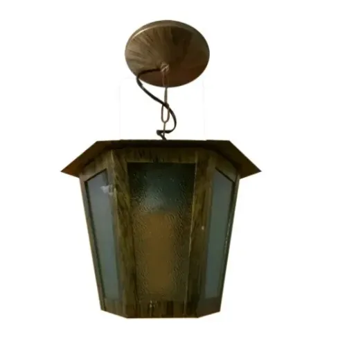 Luminaria Externa Pendente Colonial Sextavada Ouro Velho 