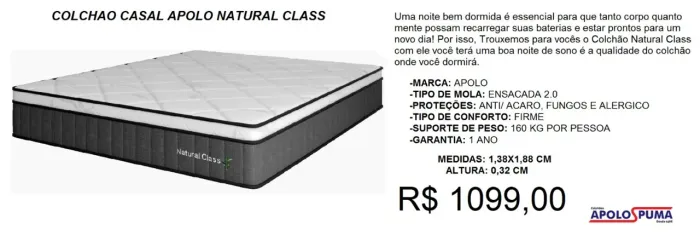 COLCHÃO CASAL MOLAS ENSACADAS 32CM ALTURA