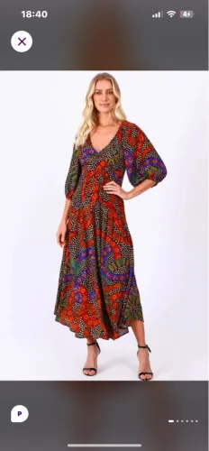 Vestido Longo Estampado com Manga 3/4 farm P