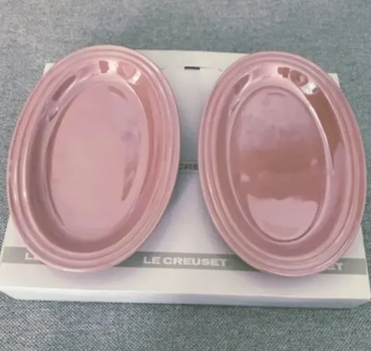 Set Travessa Oval Rosa Cetim Perolizadas Le Creuset