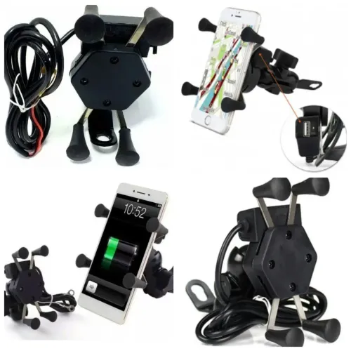 Suporte garra celular universal para moto com carregador USB
