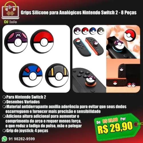 Grips Silicone para Analógicos Nintendo Switch 2 - 8 Peças