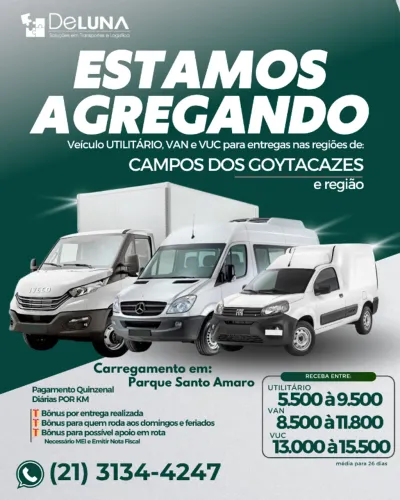 Agregamos UTILITÁRIO, VAN E VUC para operação em Campos dos Goytacazes