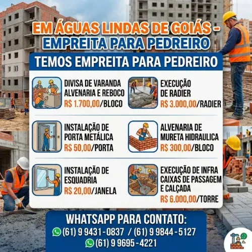 Temos Empreita Para PEDREIRO - ÁGUAS LINDAS DE GOIÁS