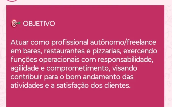 Faço serviço de free lance em bsres6, restaurante, pizzaria, etc