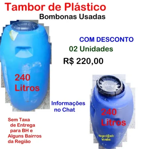 Bombona de plástico Tambor 240 litros duas peças comércio casa reservatório armazenamento