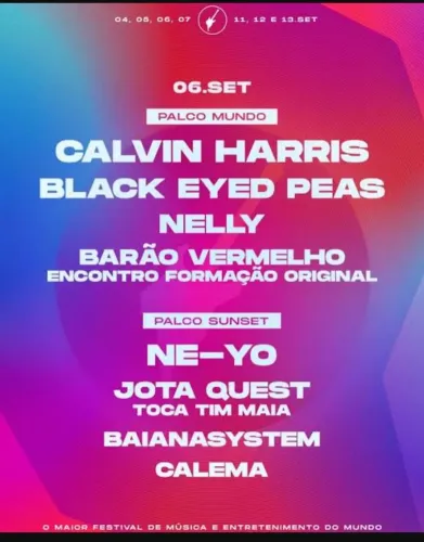 Ingresso Rock in Rio 2026 Calvin Harris e Black Eyed Peas, 06/09/2026.