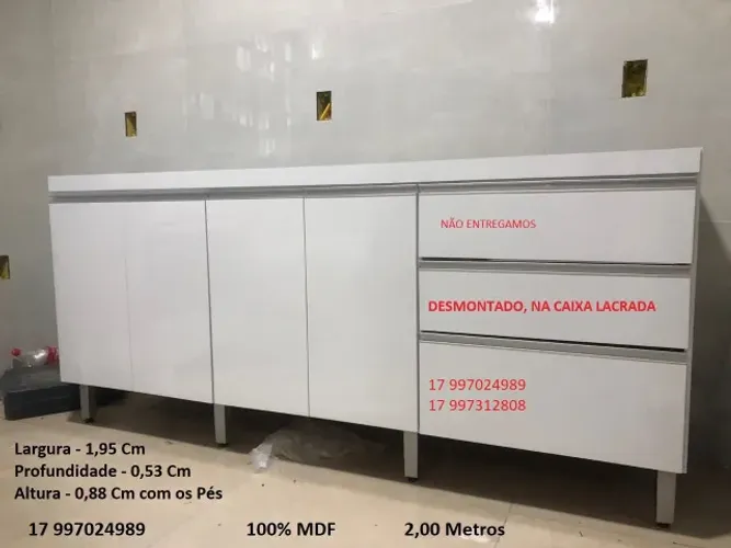 Gabinete Cozinha 100% MDF Tamanho 2,00 Mts Novo Lacrado Desmontado Direto da Fabrica