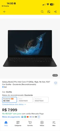 Notebook Samsung GalaxyBook 2 PRO I7 12Gth
