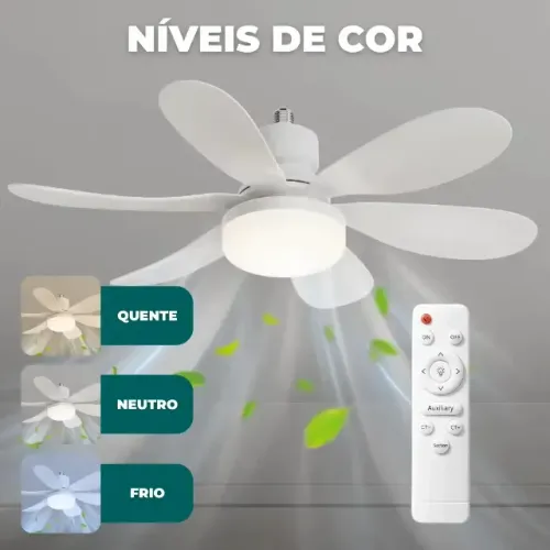 Ventilador De Teto 80w Lâmpada 3 Cores E27 Silencioso Bivolt 2 Em 1 Controle Remoto