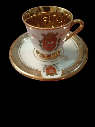 Xícara Antiga IV Centenário de São Paulo 1954 - Porcelana Mauá Dourada RARA