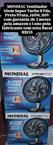 MONDIAL Ventilador 40cm Super Turbo 8 Pás, Preto/Prata, 140W, 110V