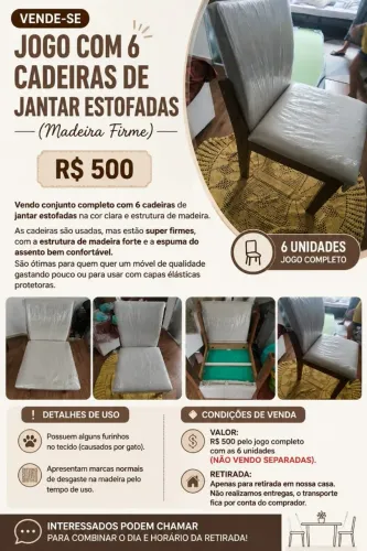 Jogo de 6 cadeiras estofadas