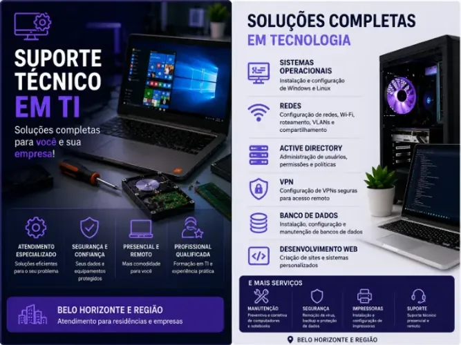 Suporte em TI | Redes | Windows | Linux | Sites | VPN | Active Directory  | Formatação | B