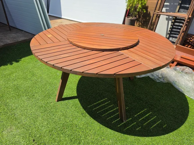 Mesa de Jardim 8 Lugares Redonda 80x150x150cm Madeira com Tampo Giratório