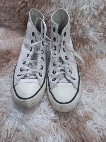 All star em couro branco cano alto 37