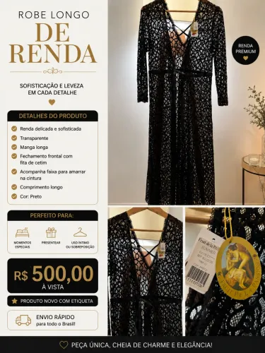 ROBE LONGO RENDA PRETO FRUIT DE LA PASSION