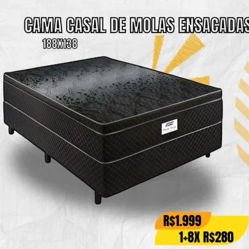 Cama de casal padrão com tecnologia de molas ensacadas.