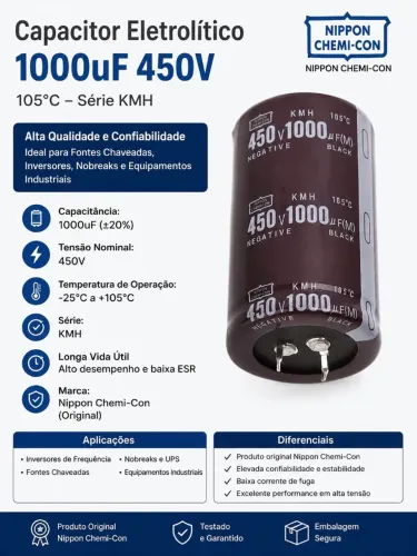 Capacitor Eletrolítico Nippon Chemi-Con KMH 1000µF 450V 105°C