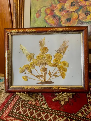 QUADRO FLORES DESIDRATADAS VINTAGE EMOLDURADA RARIDADE ANOS 70