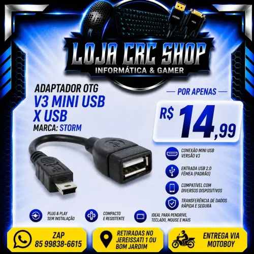 Adaptador OTG Mini USB V3 x USB