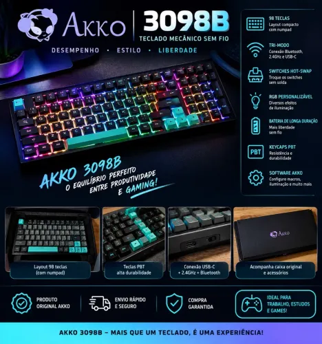 Teclado akko 3098B tri-mode mecânico
