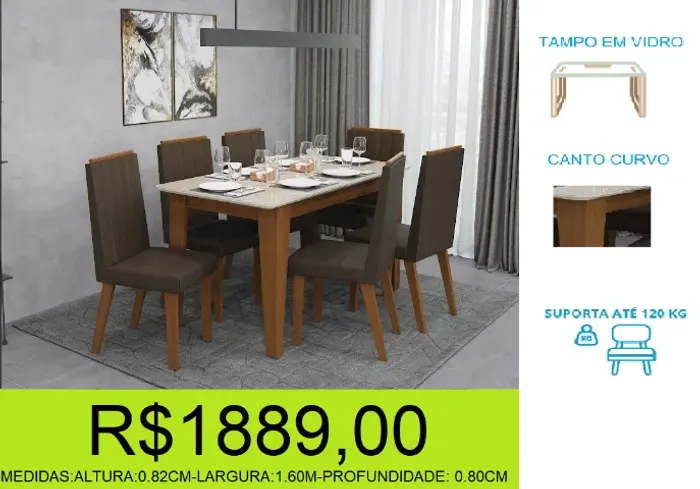 mesa - 6 cadeiras - compre hoje e receba em até 72 horas