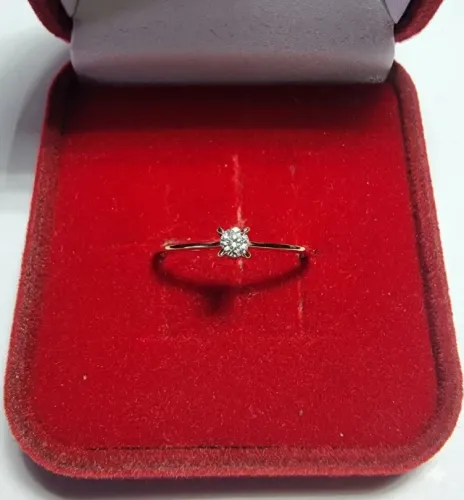 anel solitário aparador ouro 18k com diamante de 3mm 10 pontos natural