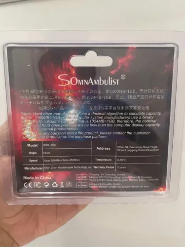 SSD SomnAmbulist 480gb speed 550mb/s write 450mb/s modelo H650