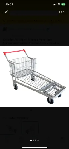 Carrinho Atacadista Prancha Plataforma Supermercado Epox Aço Cor Cabo Vermelho