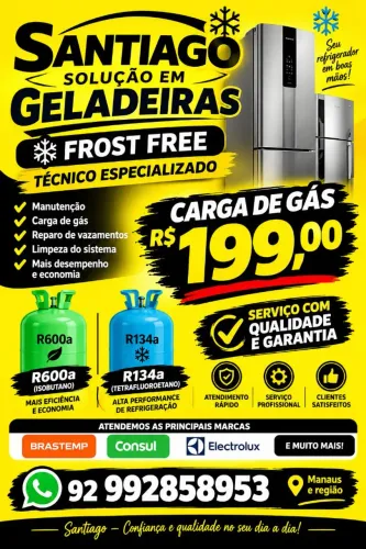 Conserto e carga de gás em todas as geladeiras 